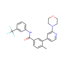 Cc1ccc(C(=O)Nc2cccc(C(F)(F)F)c2)cc1-c1ccnc(N2CCOCC2)c1 ZINC000220602455