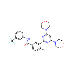 Cc1ccc(C(=O)Nc2cccc(C(F)(F)F)c2)cc1-c1nc(N2CCOCC2)cc(N2CCOCC2)n1 ZINC000220752929