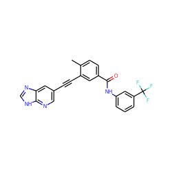 Cc1ccc(C(=O)Nc2cccc(C(F)(F)F)c2)cc1C#Cc1cnc2[nH]cnc2c1 ZINC000014957180