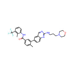 Cc1ccc(C(=O)Nc2cccc(C(F)(F)F)c2C)cc1-c1ccc2nc(NCCCN3CCOCC3)ncc2c1 ZINC000036758599