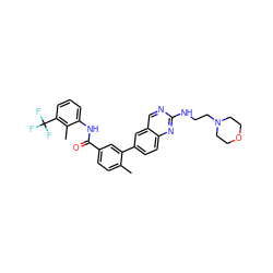 Cc1ccc(C(=O)Nc2cccc(C(F)(F)F)c2C)cc1-c1ccc2nc(NCCN3CCOCC3)ncc2c1 ZINC000036758602