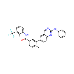 Cc1ccc(C(=O)Nc2cccc(C(F)(F)F)c2C)cc1-c1ccc2nc(Nc3ccccc3)ncc2c1 ZINC000035049824