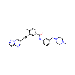 Cc1ccc(C(=O)Nc2cccc(CN3CCN(C)CC3)c2)cc1C#Cc1cnc2ccnn2c1 ZINC000095590914