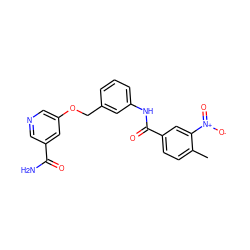 Cc1ccc(C(=O)Nc2cccc(COc3cncc(C(N)=O)c3)c2)cc1[N+](=O)[O-] ZINC000653878744