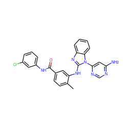 Cc1ccc(C(=O)Nc2cccc(Cl)c2)cc1Nc1nc2ccccc2n1-c1cc(N)ncn1 ZINC000049049042