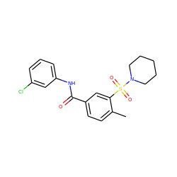 Cc1ccc(C(=O)Nc2cccc(Cl)c2)cc1S(=O)(=O)N1CCCCC1 ZINC000000990267