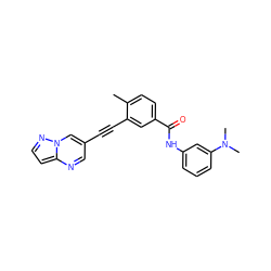 Cc1ccc(C(=O)Nc2cccc(N(C)C)c2)cc1C#Cc1cnc2ccnn2c1 ZINC000095587855