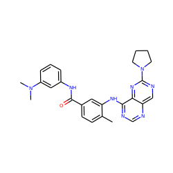 Cc1ccc(C(=O)Nc2cccc(N(C)C)c2)cc1Nc1ncnc2cnc(N3CCCC3)nc12 ZINC000148224928