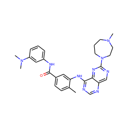 Cc1ccc(C(=O)Nc2cccc(N(C)C)c2)cc1Nc1ncnc2cnc(N3CCCN(C)CC3)nc12 ZINC000148200868