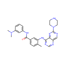 Cc1ccc(C(=O)Nc2cccc(N(C)C)c2)cc1Nc1ncnc2cnc(N3CCNCC3)nc12 ZINC000148222423