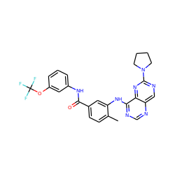 Cc1ccc(C(=O)Nc2cccc(OC(F)(F)F)c2)cc1Nc1ncnc2cnc(N3CCCC3)nc12 ZINC000148224271