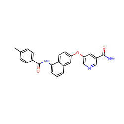 Cc1ccc(C(=O)Nc2cccc3cc(Oc4cncc(C(N)=O)c4)ccc23)cc1 ZINC000299837867