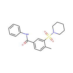 Cc1ccc(C(=O)Nc2ccccc2)cc1S(=O)(=O)N1CCCCC1 ZINC000000887985