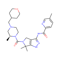 Cc1ccc(C(=O)Nc2n[nH]c3c2CN(C(=O)N2CCN(CC4CCOCC4)C[C@@H]2C)C3(C)C)nc1 ZINC000149133919