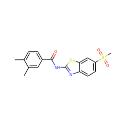 Cc1ccc(C(=O)Nc2nc3ccc(S(C)(=O)=O)cc3s2)cc1C ZINC000000781588