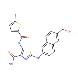 Cc1ccc(C(=O)Nc2sc(Nc3ccc4cc(CO)ccc4c3)nc2C(N)=O)s1 ZINC000473165210