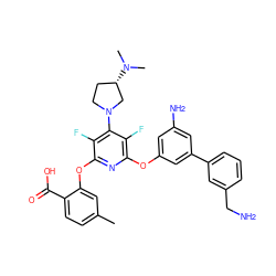 Cc1ccc(C(=O)O)c(Oc2nc(Oc3cc(N)cc(-c4cccc(CN)c4)c3)c(F)c(N3CC[C@H](N(C)C)C3)c2F)c1 ZINC000049695499