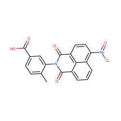 Cc1ccc(C(=O)O)cc1N1C(=O)c2cccc3c([N+](=O)[O-])ccc(c23)C1=O ZINC000000822796