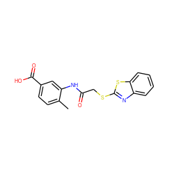 Cc1ccc(C(=O)O)cc1NC(=O)CSc1nc2ccccc2s1 ZINC000004502739