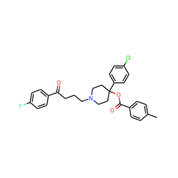 Cc1ccc(C(=O)OC2(c3ccc(Cl)cc3)CCN(CCCC(=O)c3ccc(F)cc3)CC2)cc1 ZINC000299830472