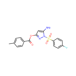 Cc1ccc(C(=O)Oc2cc(N)n(S(=O)(=O)c3ccc(F)cc3)n2)cc1 ZINC000004562858