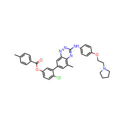 Cc1ccc(C(=O)Oc2ccc(Cl)c(-c3cc(C)c4nc(Nc5ccc(OCCN6CCCC6)cc5)nnc4c3)c2)cc1 ZINC000029136022