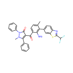 Cc1ccc(C(=O)c2c(-c3ccccc3)n(C)n(-c3ccccc3)c2=O)c(N)c1-c1ccc2nc(C(F)F)sc2c1 ZINC000299868919