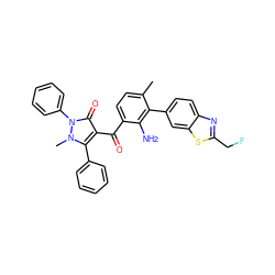 Cc1ccc(C(=O)c2c(-c3ccccc3)n(C)n(-c3ccccc3)c2=O)c(N)c1-c1ccc2nc(CF)sc2c1 ZINC000299863045