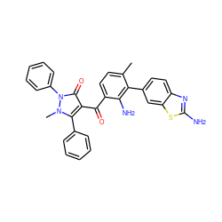 Cc1ccc(C(=O)c2c(-c3ccccc3)n(C)n(-c3ccccc3)c2=O)c(N)c1-c1ccc2nc(N)sc2c1 ZINC000299860341