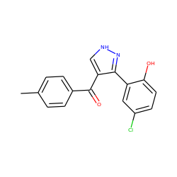 Cc1ccc(C(=O)c2c[nH]nc2-c2cc(Cl)ccc2O)cc1 ZINC000004102463