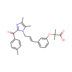 Cc1ccc(C(=O)c2nc(C)c(C)n2C/C=C/c2cccc(OC(C)(C)C(=O)O)c2)cc1 ZINC000071296475