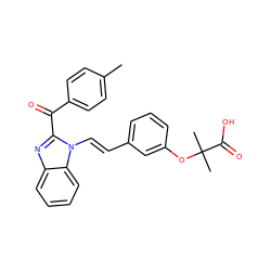 Cc1ccc(C(=O)c2nc3ccccc3n2/C=C/c2cccc(OC(C)(C)C(=O)O)c2)cc1 ZINC000071296990