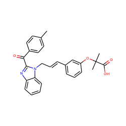 Cc1ccc(C(=O)c2nc3ccccc3n2C/C=C/c2cccc(OC(C)(C)C(=O)O)c2)cc1 ZINC000071318138