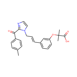 Cc1ccc(C(=O)c2nccn2C/C=C/c2cccc(OC(C)(C)C(=O)O)c2)cc1 ZINC000071316395