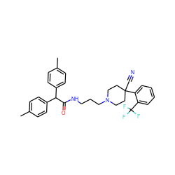 Cc1ccc(C(C(=O)NCCCN2CCC(C#N)(c3ccccc3C(F)(F)F)CC2)c2ccc(C)cc2)cc1 ZINC000029395938