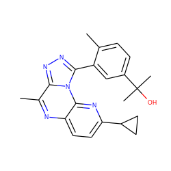 Cc1ccc(C(C)(C)O)cc1-c1nnc2c(C)nc3ccc(C4CC4)nc3n12 ZINC000145741571