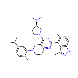 Cc1ccc(C(C)C)cc1N1CCc2nc(-c3c(C)ccc4[nH]nc(C)c34)nc(N3CC[C@@H](N(C)C)C3)c2C1 ZINC000146981480