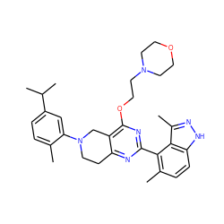 Cc1ccc(C(C)C)cc1N1CCc2nc(-c3c(C)ccc4[nH]nc(C)c34)nc(OCCN3CCOCC3)c2C1 ZINC000146943220