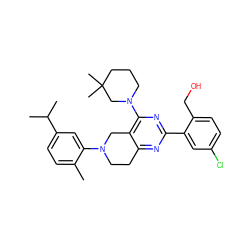 Cc1ccc(C(C)C)cc1N1CCc2nc(-c3cc(Cl)ccc3CO)nc(N3CCCC(C)(C)C3)c2C1 ZINC000149128935