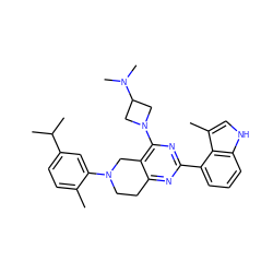 Cc1ccc(C(C)C)cc1N1CCc2nc(-c3cccc4[nH]cc(C)c34)nc(N3CC(N(C)C)C3)c2C1 ZINC000146941881