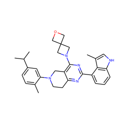 Cc1ccc(C(C)C)cc1N1CCc2nc(-c3cccc4[nH]cc(C)c34)nc(N3CC4(COC4)C3)c2C1 ZINC000146925592