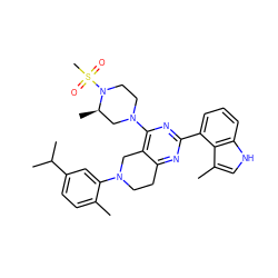 Cc1ccc(C(C)C)cc1N1CCc2nc(-c3cccc4[nH]cc(C)c34)nc(N3CCN(S(C)(=O)=O)[C@H](C)C3)c2C1 ZINC000146949801