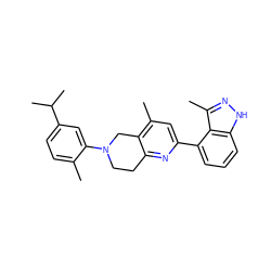 Cc1ccc(C(C)C)cc1N1CCc2nc(-c3cccc4[nH]nc(C)c34)cc(C)c2C1 ZINC000146998190