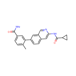 Cc1ccc(C(N)=O)cc1-c1ccc2cc(NC(=O)C3CC3)ncc2c1 ZINC000169699978