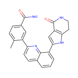 Cc1ccc(C(N)=O)cc1-c1ccc2cccc(-c3cc4c([nH]3)CCNC4=O)c2n1 ZINC000222370581