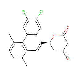 Cc1ccc(C)c(-c2ccc(Cl)c(Cl)c2)c1/C=C/[C@@H]1C[C@@H](O)CC(=O)O1 ZINC000029483693