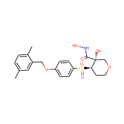 Cc1ccc(C)c(COc2ccc(S(=O)(=O)[C@@H]3CCOC[C@]3(O)C(=O)NO)cc2)c1 ZINC000028367163