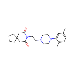 Cc1ccc(C)c(N2CCN(CCN3C(=O)CC4(CCCC4)CC3=O)CC2)c1 ZINC000013560133