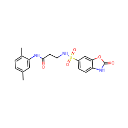 Cc1ccc(C)c(NC(=O)CCNS(=O)(=O)c2ccc3[nH]c(=O)oc3c2)c1 ZINC000015936482