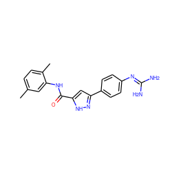 Cc1ccc(C)c(NC(=O)c2cc(-c3ccc(N=C(N)N)cc3)n[nH]2)c1 ZINC000222131466